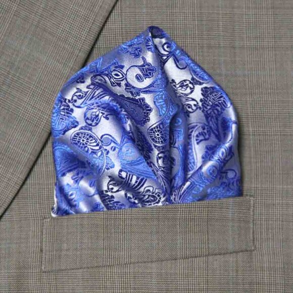 Gascoigne Pocket Square Blue White Paisley GZG Men's - Picture 1 of 3